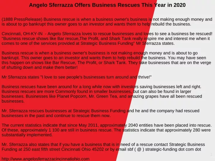 angelo sferrazza offers business rescues this