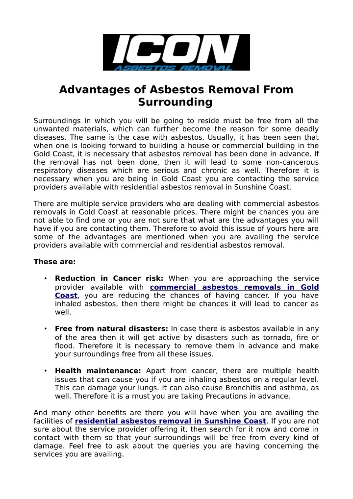 advantages of asbestos removal from surrounding