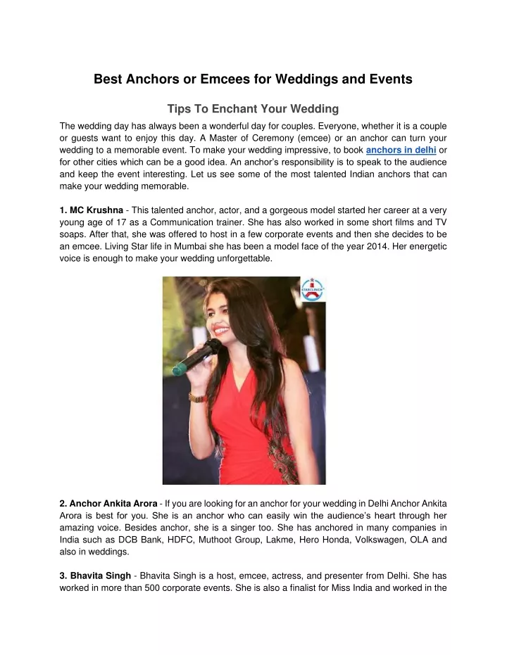 best anchors or emcees for weddings and events