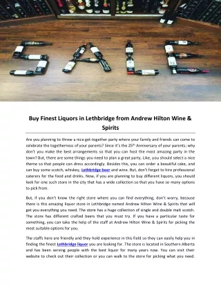 Buy Finest Liquors in Lethbridge from Andrew Hilton Wine & Spirits