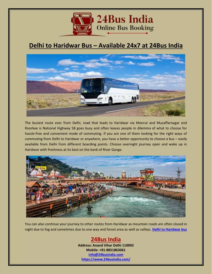 delhi to haridwar bus available 24x7 at 24bus