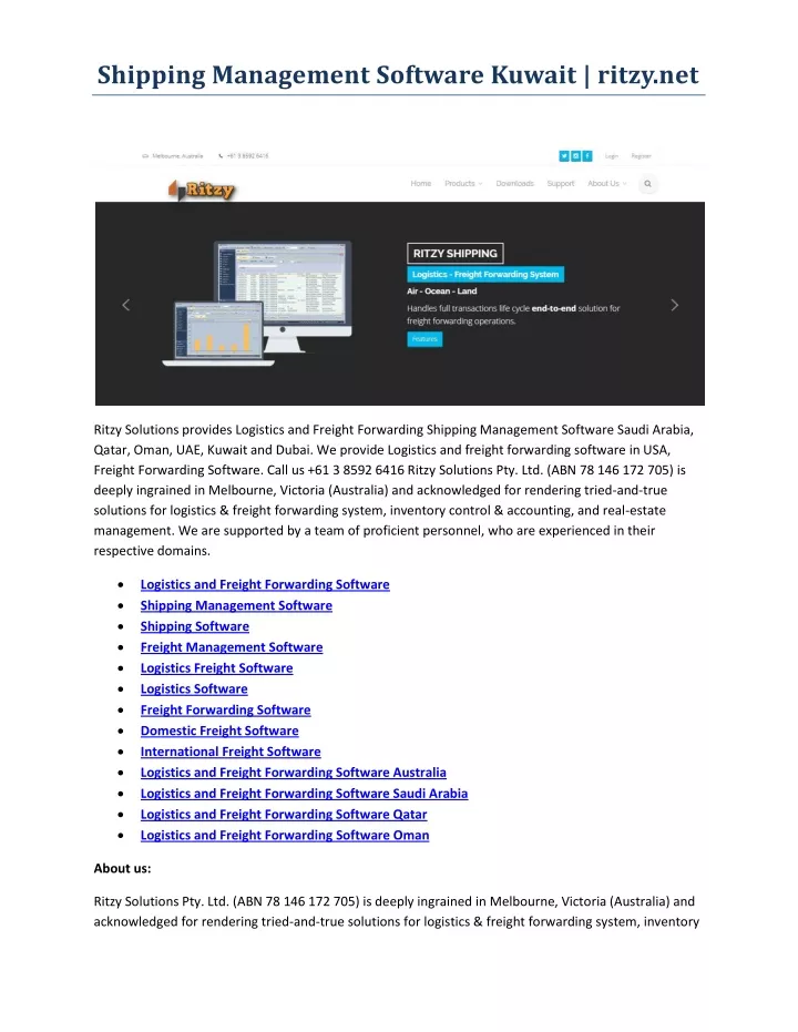 shipping management software kuwait ritzy net