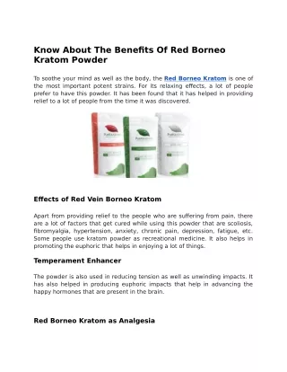 Know About The Benefits Of Red Borneo Kratom Powder
