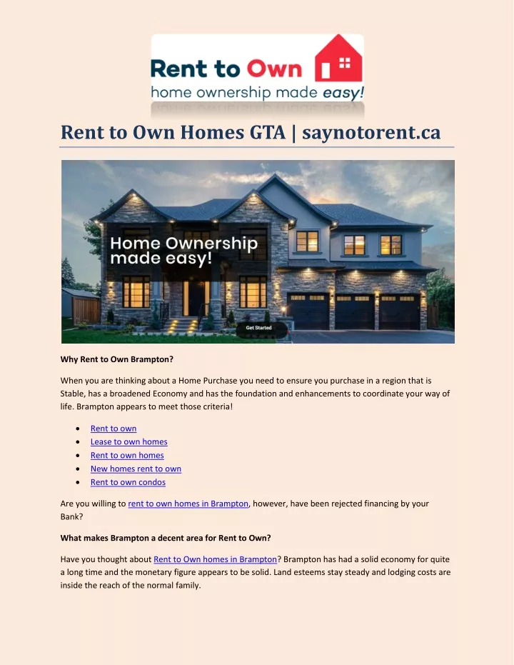 rent to own homes gta saynotorent ca