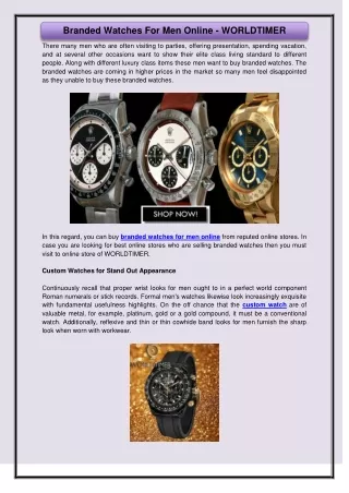 Branded Watches For Men Online - WORLDTIMER
