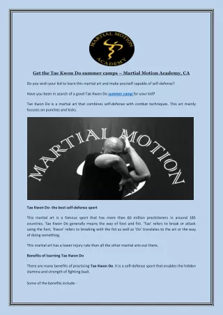 get the tae kwon do summer camps martial motion