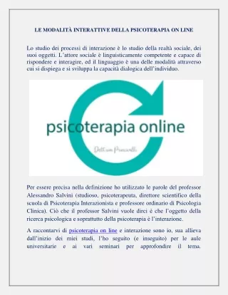 LE MODALITÀ INTERATTIVE DELLA PSICOTERAPIA ON LINE