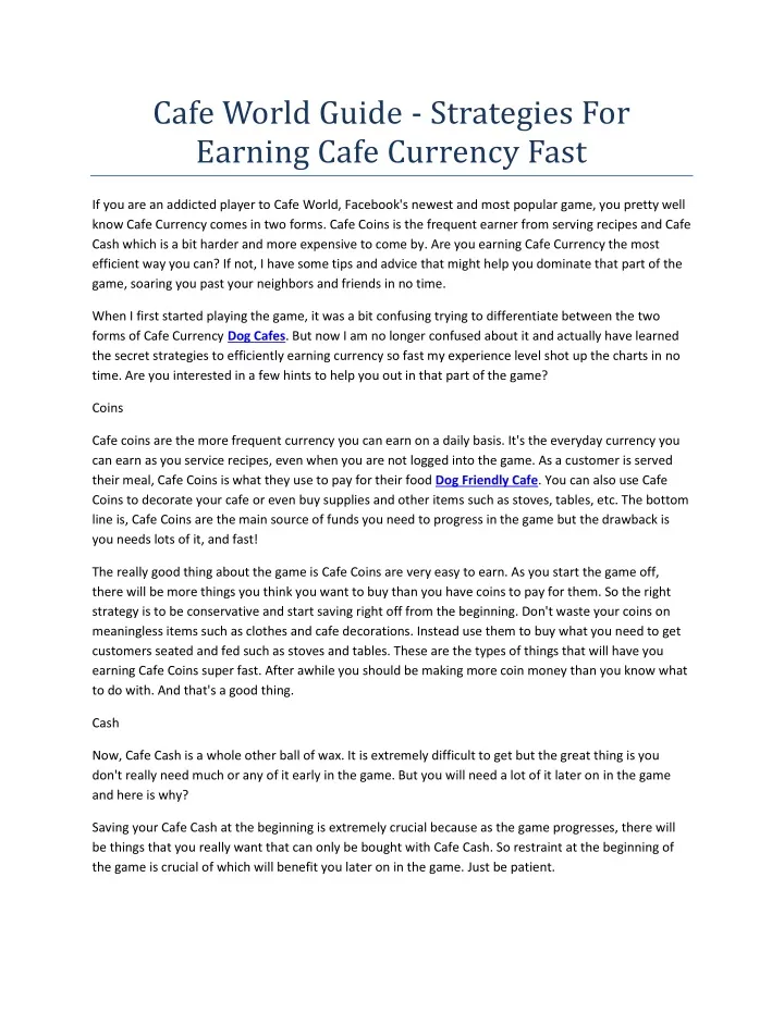 cafe world guide strategies for earning cafe
