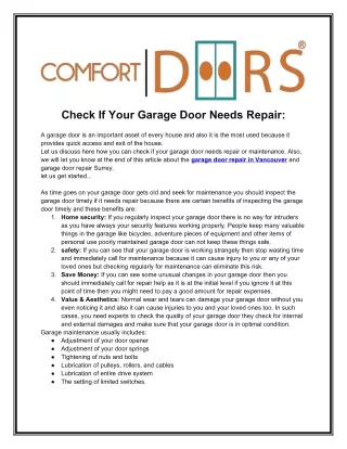 Check If Your Garage Door Needs Repair: