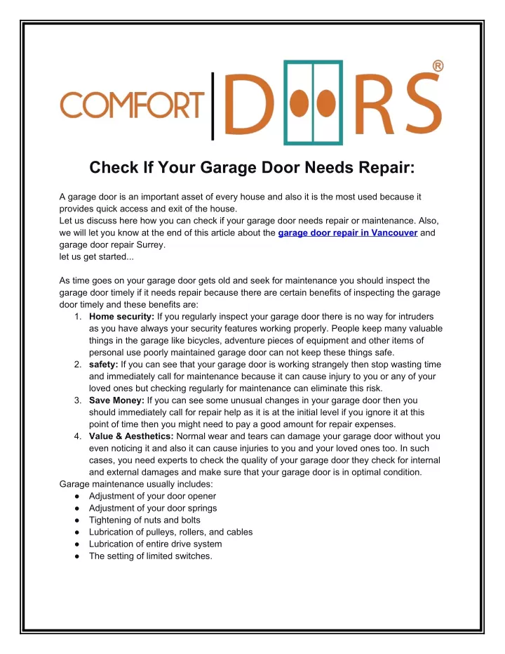 check if your garage door needs repair