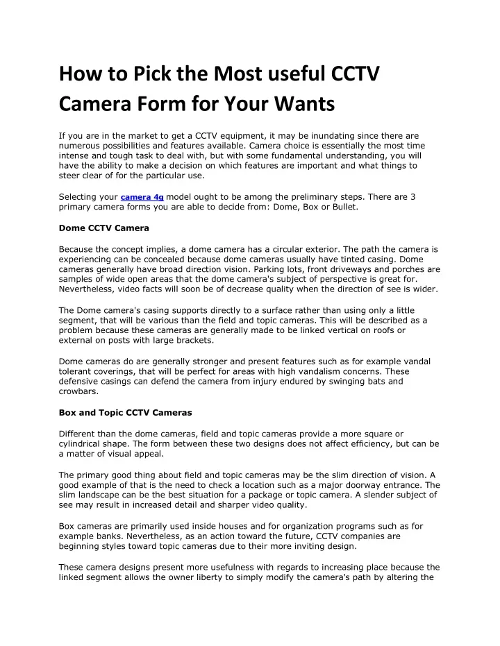 how to pick the most useful cctv camera form