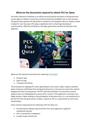 What are the documents required to obtain PCC for Qatar?
