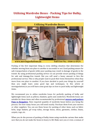 Utilizing Wardrobe Boxes - Packing Tips for Bulky, Lightweight Items