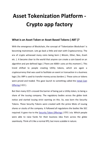 Asset Tokenization Platform - Crypto app factory