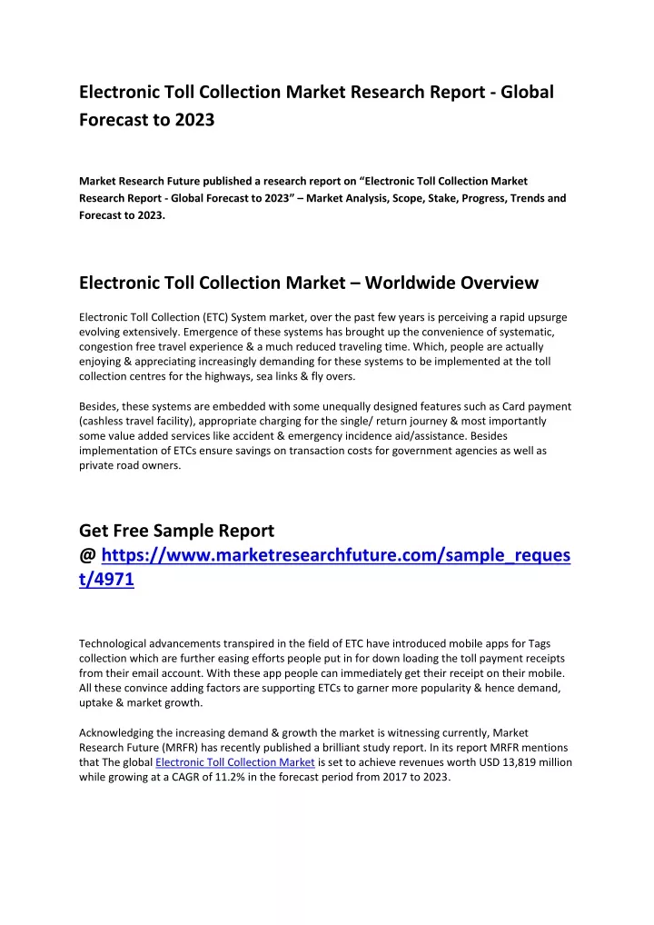 electronic toll collection market research report
