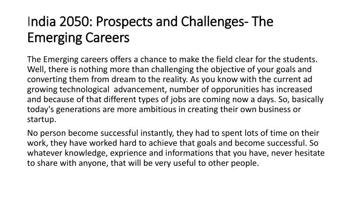 i ndia 2050 prospects and challenges the emerging careers