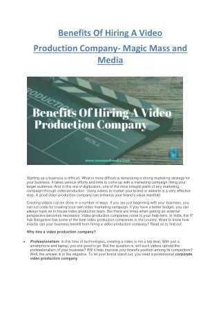 Benefits Of Hiring A Video Production Company- Magic Mass and Media