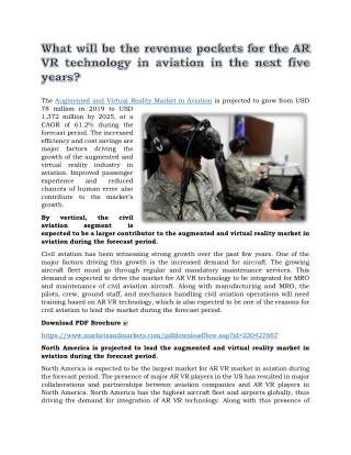 What will be the revenue pockets for the AR VR technology in aviation in the next five years?