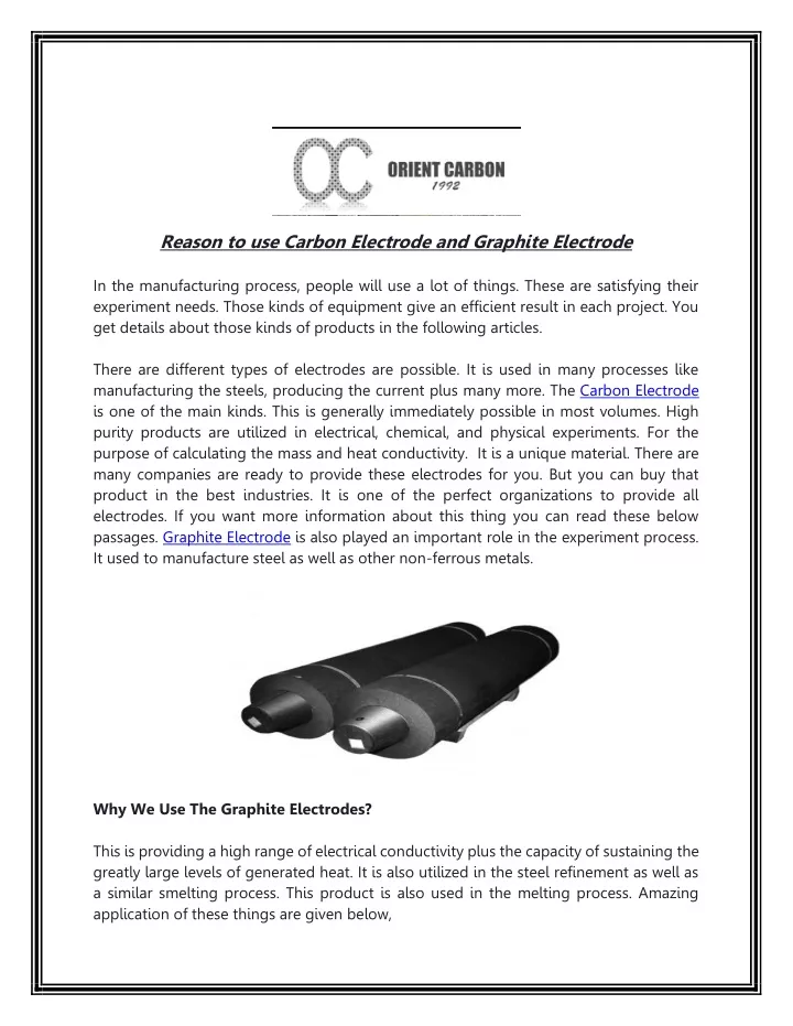 reason to use carbon electrode and graphite
