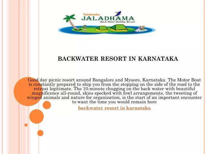 backwater resort in karnataka