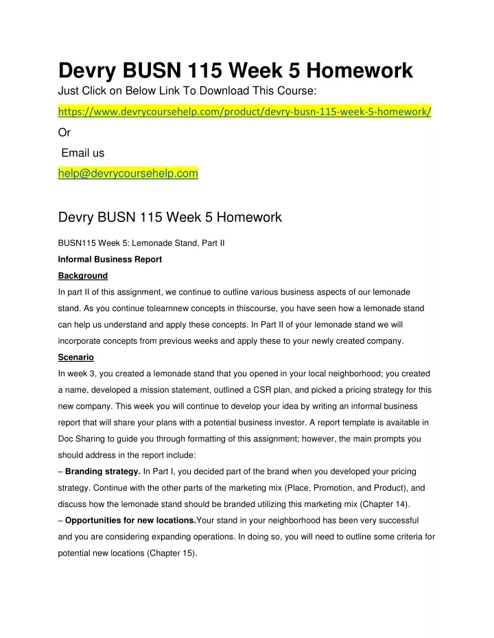 devry busn 115 week 5 homework just click