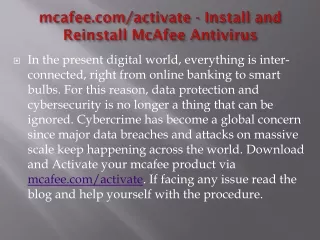 mcafee.com/activate - Install and Reinstall McAfee Antivirus