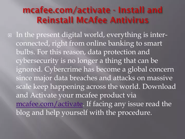mcafee com activate install and reinstall mcafee antivirus