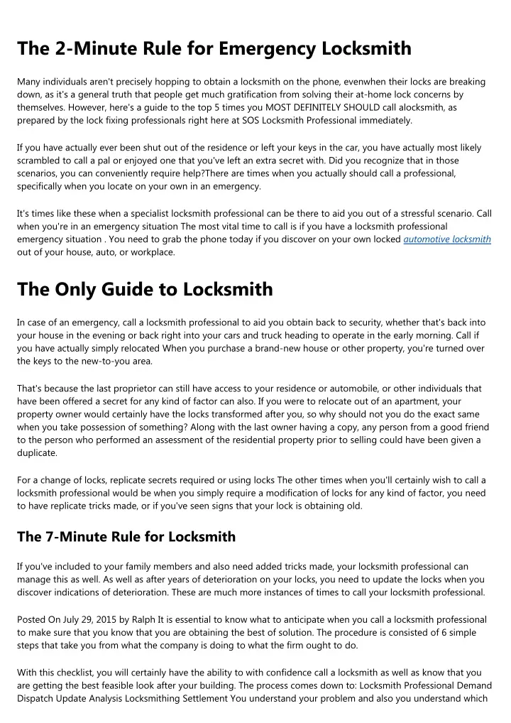 the 2 minute rule for emergency locksmith