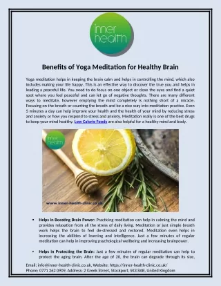 Benefits of Yoga Meditation for Healthy Brain