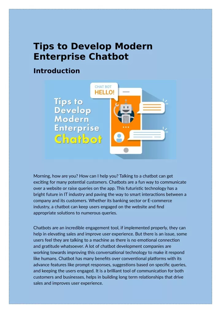 tips to develop modern enterprise chatbot