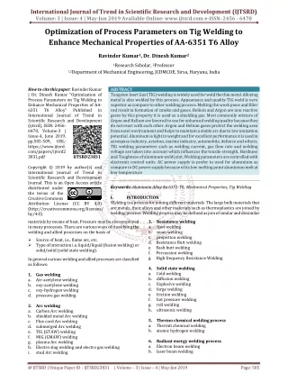 Optimization of Process Parameters on Tig Welding to Enhance Mechanical Properties of AA-6351 T6 Alloy