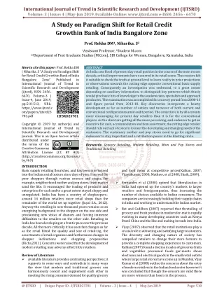 A Study on Paradigm Shift for Retail Credit Growth in Bank of India Bangalore Zone