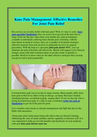 Knee Pain Management: Effective Remedies For Joint Pain Relief