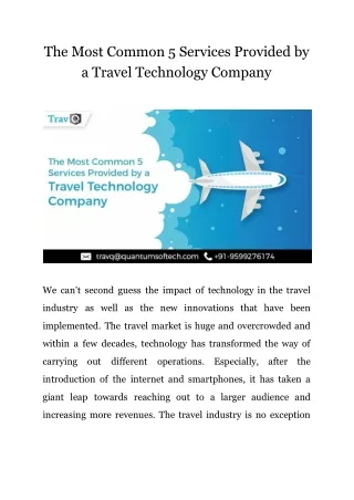 The Most Common 5 Services Provided by a Travel Technology Company
