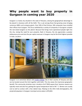 Why people want to buy property in Gurgaon in coming year 2020