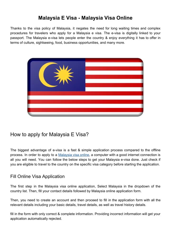 malaysia e visa malaysia visa online