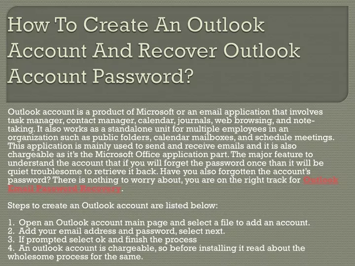 how to create an outlook account and recover outlook account password