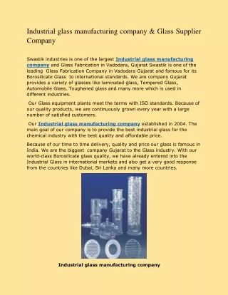 Industrial glass manufacturing company & Glass Supplier Company