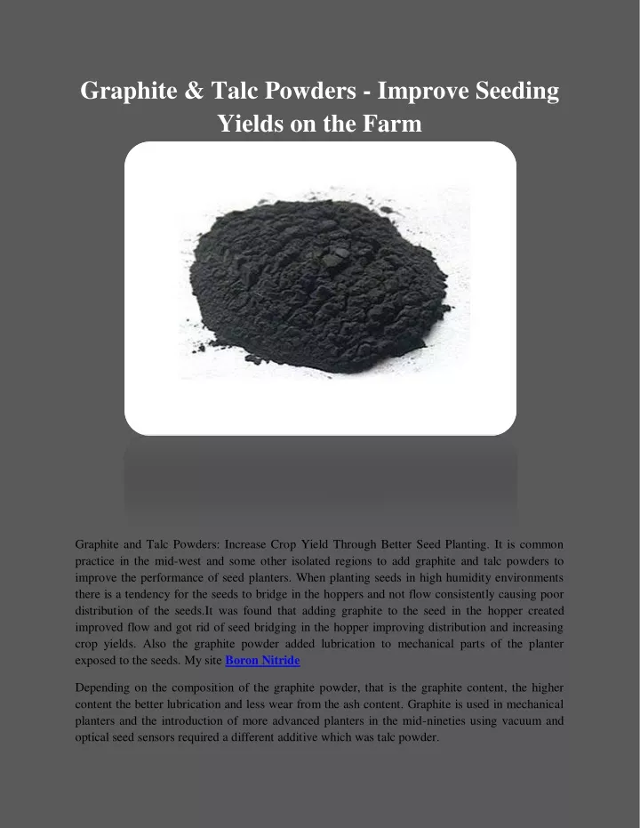 graphite talc powders improve seeding yields