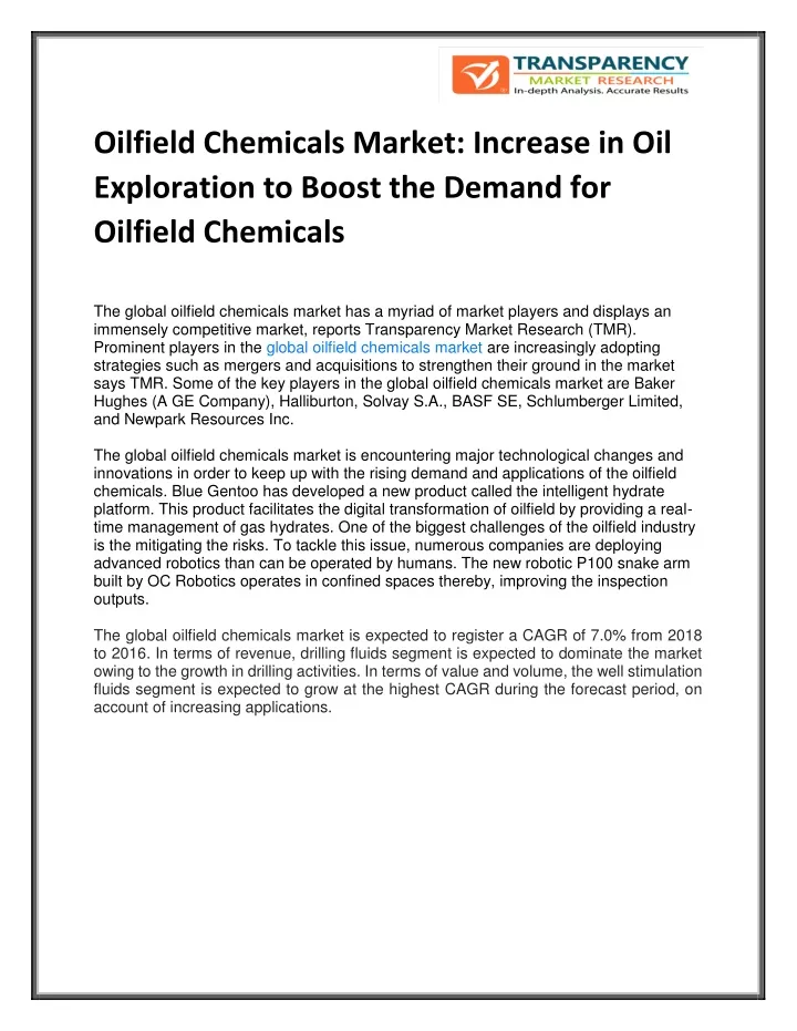 oilfield chemicals market increase