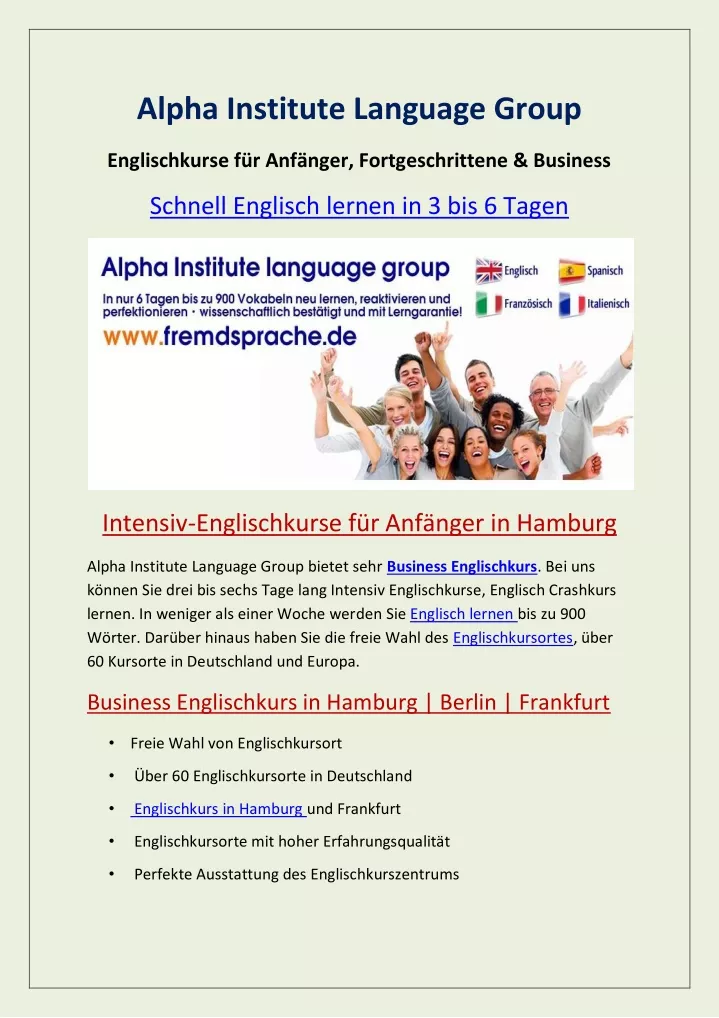 alpha institute language group
