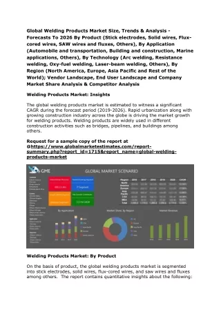 Global Welding Products Market Size, Trends & Analysis - Forecasts To 2026