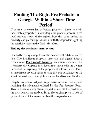 Finding The Right Pre Probate in Georgia Within a Short Time Period!