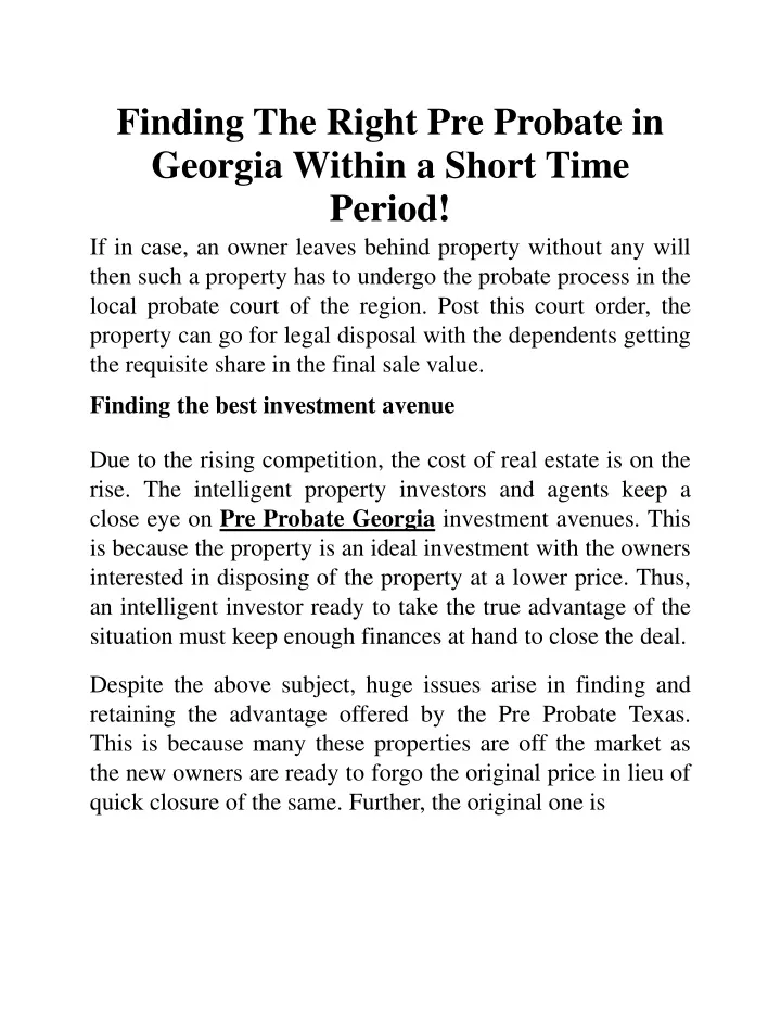 finding the right pre probate in georgia within