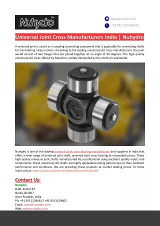 Universal Joint Shaft Suppliers-Nuhydro