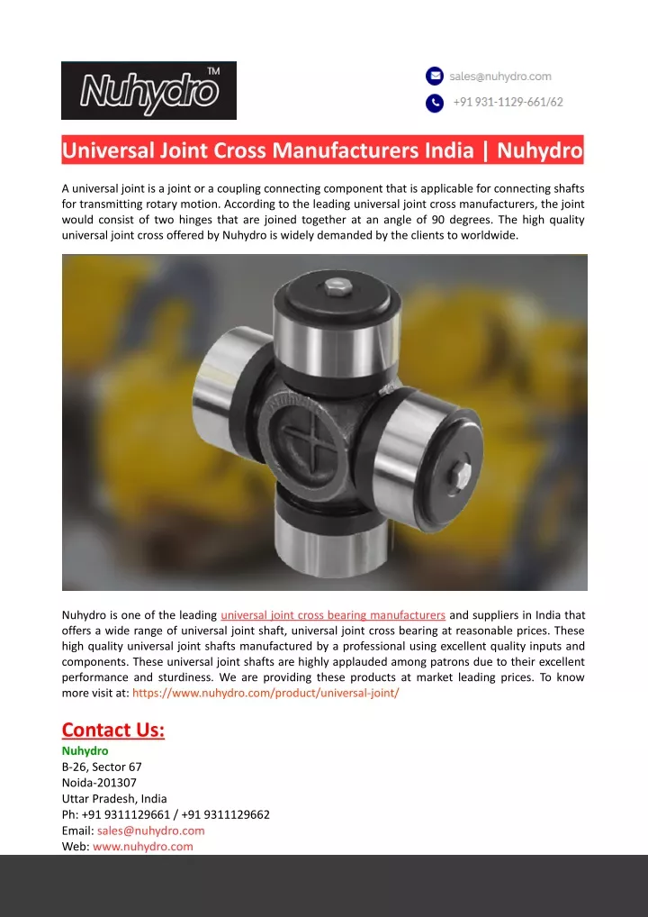 universal joint cross manufacturers india nuhydro