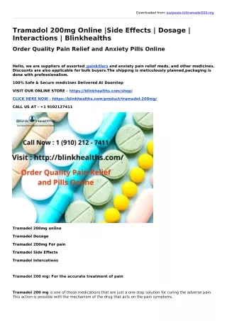 Tramadol 200mg Online |Side Effects | Dosage | Interactions | Blinkhealths