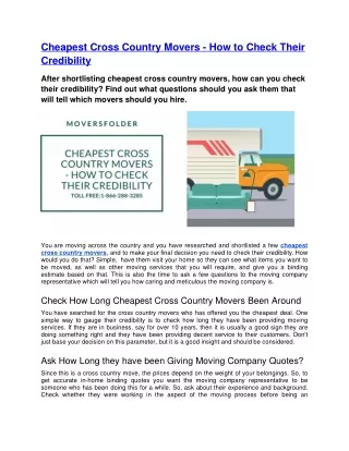 Cheapest Cross Country Movers - How to Check Their Credibility