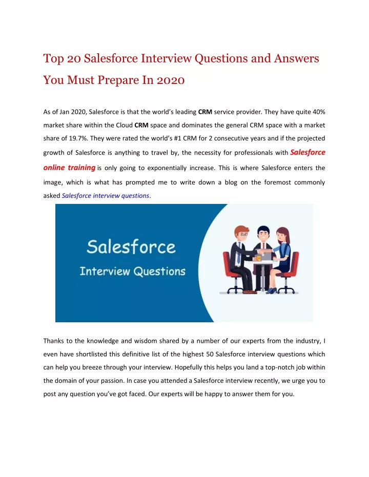 top 20 salesforce interview questions and answers