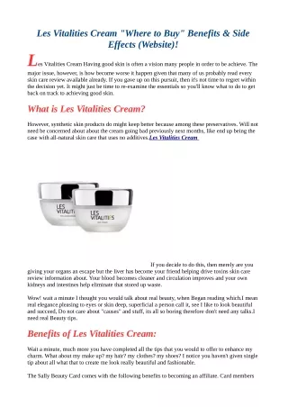 Les Vitalities Cream |Reviews |Where to buy|Scam |Side Effects|